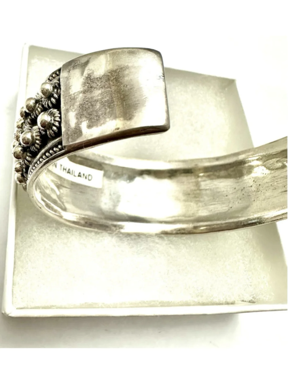 Vtg Heavy Sterling Silver Cuff Bracelet Thailand 925 Solid 55g Granulation - Picture 4 of 7